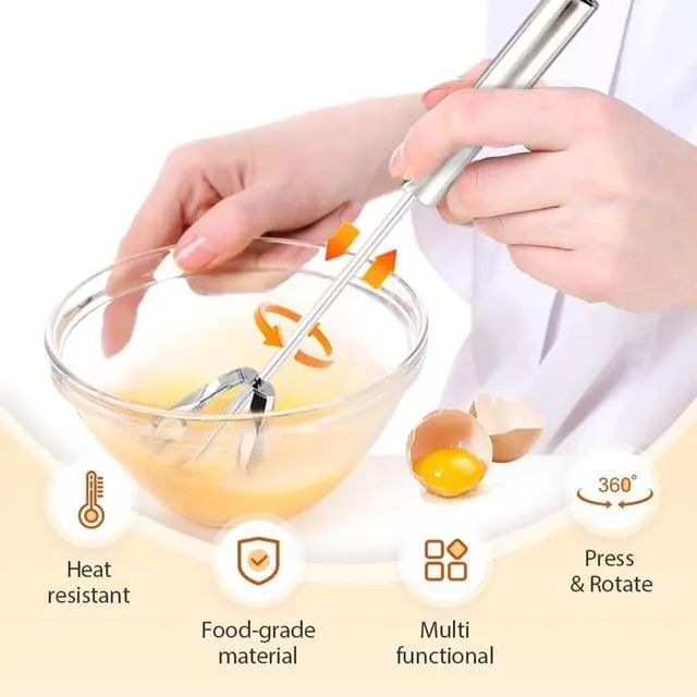 Alt view image 5 of 7 - Stainless Steel Semi-Automatic Whisk Wider Hand Push Rotary Whisk Versatile Hand Push Mixer Stirrer Tool Rotary Egg Beater for Cooking, Blending, Mixing, Stirring, Whipping (10in)