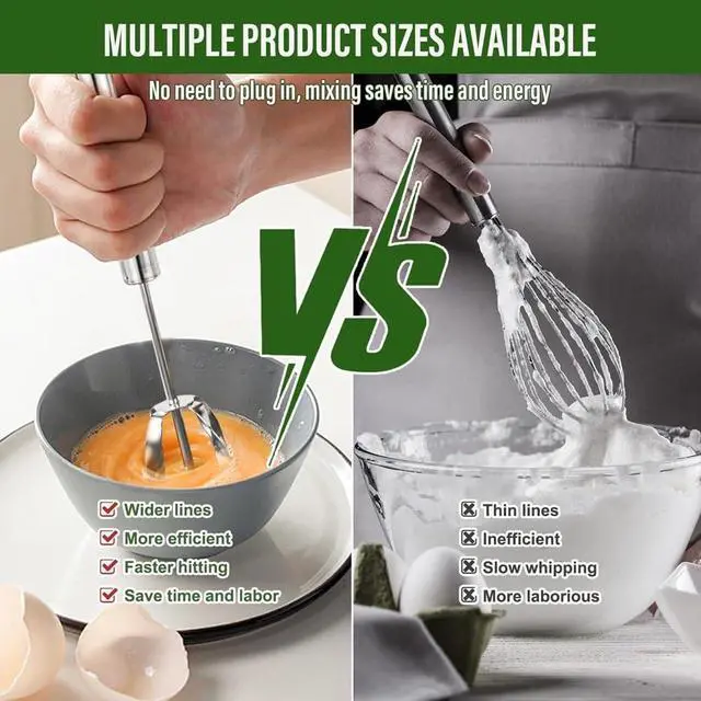 Alt view image 6 of 7 - Stainless Steel Semi-Automatic Whisk Wider Hand Push Rotary Whisk Versatile Hand Push Mixer Stirrer Tool Rotary Egg Beater for Cooking, Blending, Mixing, Stirring, Whipping (10in)