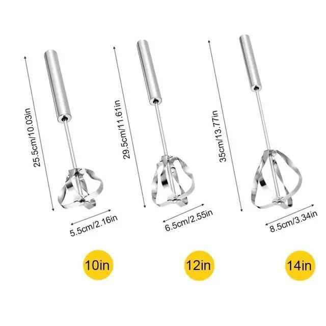 Alt view image 2 of 7 - Stainless Steel Semi-Automatic Whisk Wider Hand Push Rotary Whisk Versatile Hand Push Mixer Stirrer Tool Rotary Egg Beater for Cooking, Blending, Mixing, Stirring, Whipping (10in)