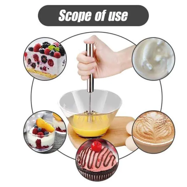 Alt view image 2 of 7 - Upgraded Manual Stainless Steel Hand Whisk Semi-Automatic Egg Beater and Mixing Tool for Effortless Whisking, Scrambling, Stirring, and Blending in Baking and Cooking Tasks (12 in)