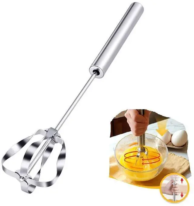 Main image of Stainless Steel Semi-Automatic Whisk Wider Hand Push Rotary Whisk Versatile Mixer Stirrer Tool Hand Blender Rotary Egg Beater for Cooking, Blending, Mixing, Stirring, Whipping (12in)