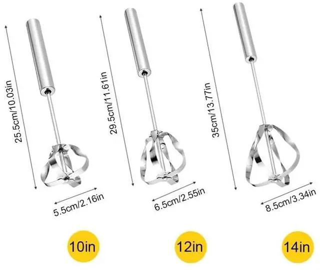 Alt view image 2 of 7 - Stainless Steel Semi-Automatic Whisk Wider Hand Push Rotary Whisk Versatile Mixer Stirrer Tool Hand Blender Rotary Egg Beater for Cooking, Blending, Mixing, Stirring, Whipping (12in)