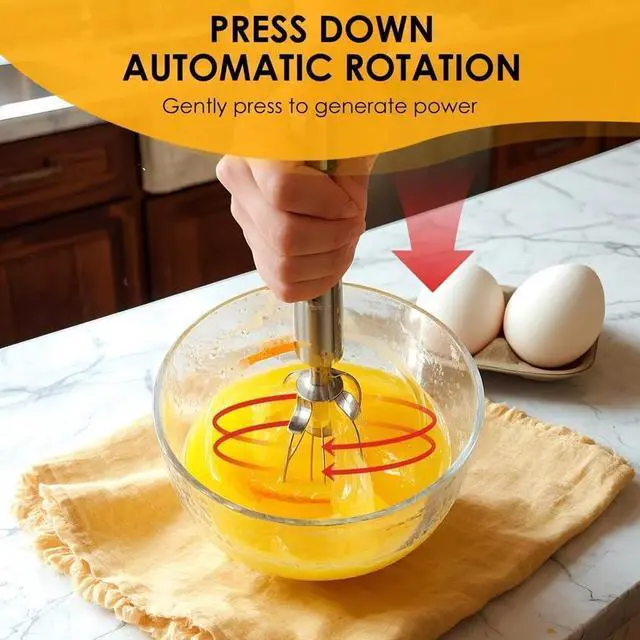 Alt view image 3 of 7 - Stainless Steel Semi-Automatic Whisk Wider Hand Push Rotary Whisk Versatile Mixer Stirrer Tool Hand Blender Rotary Egg Beater for Cooking, Blending, Mixing, Stirring, Whipping (12in)