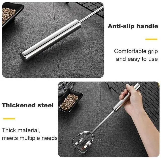 Alt view image 4 of 7 - Stainless Steel Semi-Automatic Whisk Wider Hand Push Rotary Whisk Versatile Mixer Stirrer Tool Hand Blender Rotary Egg Beater for Cooking, Blending, Mixing, Stirring, Whipping (12in)