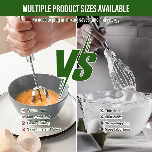 Alt view image 6 of 7 - Stainless Steel Semi-Automatic Whisk Wider Hand Push Rotary Whisk Versatile Mixer Stirrer Tool Hand Blender Rotary Egg Beater for Cooking, Blending, Mixing, Stirring, Whipping (12in)