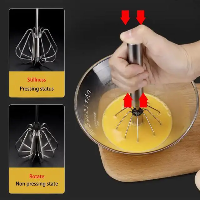 Alt view image 4 of 5 - 10 Inch Hand Push Whisk Easy Egg Whisker Stainless Steel Rotary Whisk Blender