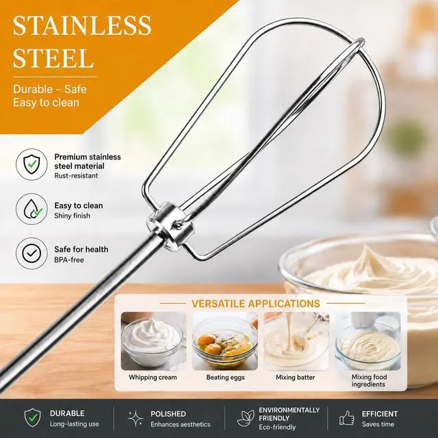 Alt view image 6 of 7 - 2-Pack Stainless Steel Whisks for KitchenAid Hand Mixers | Rust-resistant; Easy snap-in installation; Ideal for whipping eggs, heavy cream & cake batter; Dishwasher safe