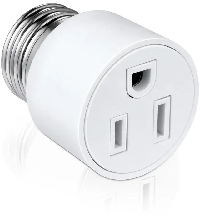 Main image of 3 Prong Light Socket to Outlet Adapter, E26/E27 Screw in Light Bulb to Plug Adapter, Polarized Light Socket Converter for Porch Light, Garage Light, Camera and Light Strings(1,White)