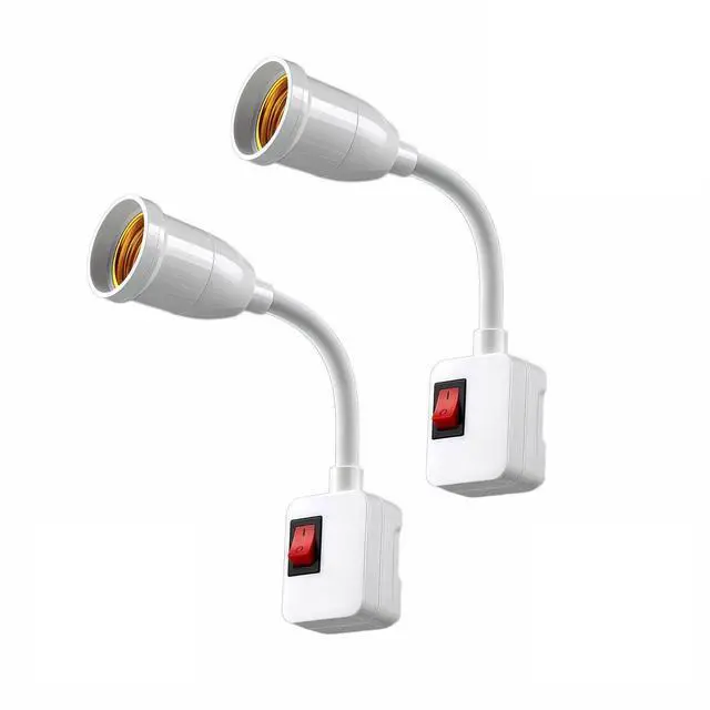 Main image of 2-Pack E26/E27 Socket Extension with On/Off Switch, 360° Fully Flexible Neck Plug-in Light Socket Adapter, No Wiring Needed,Flame Retardant PC,for Bedroom,Night Light,Garage,Closet,and Bulb Camera