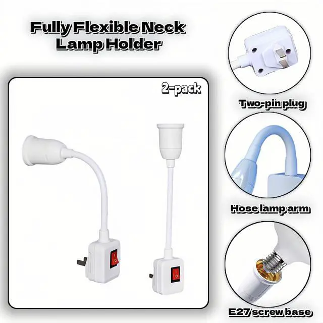 Alt view image 5 of 7 - 2-Pack E26/E27 Socket Extension with On/Off Switch, 360° Fully Flexible Neck Plug-in Light Socket Adapter, No Wiring Needed,Flame Retardant PC,for Bedroom,Night Light,Garage,Closet,and Bulb Camera