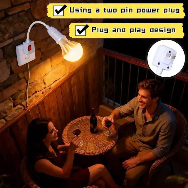 Alt view image 7 of 7 - 2-Pack E26/E27 Socket Extension with On/Off Switch, 360° Fully Flexible Neck Plug-in Light Socket Adapter, No Wiring Needed,Flame Retardant PC,for Bedroom,Night Light,Garage,Closet,and Bulb Camera
