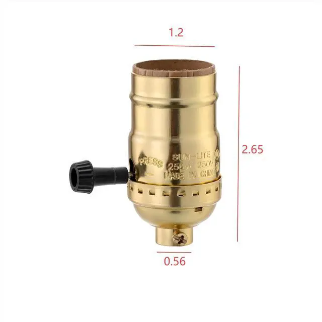 Alt view image 2 of 5 - 3-Way Lamp Socket w/Switch - E26 Base Knob for Table | Floor Lamps Repair Kit, Dimmable Light Bulb Socket Parts (Gold)
