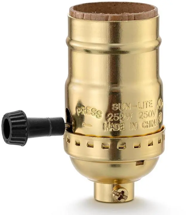 Main image of 3-Way Lamp Socket w/Switch - E26 Base Knob for Table | Floor Lamps Repair Kit, Dimmable Light Bulb Socket Parts (Gold)