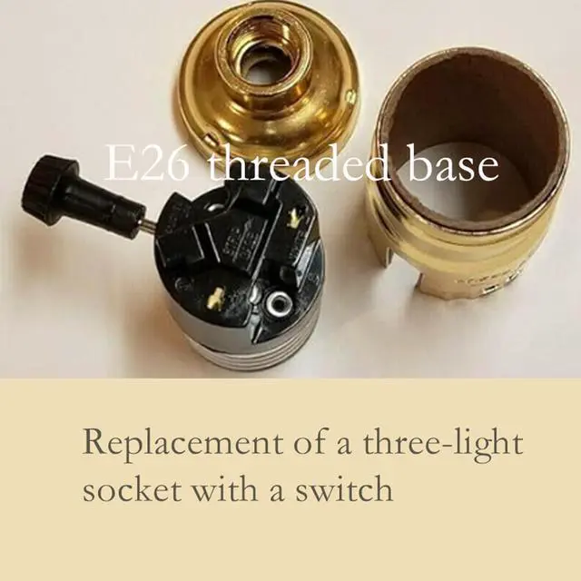 Alt view image 4 of 5 - 3-Way Lamp Socket w/Switch - E26 Base Knob for Table | Floor Lamps Repair Kit, Dimmable Light Bulb Socket Parts (Gold)
