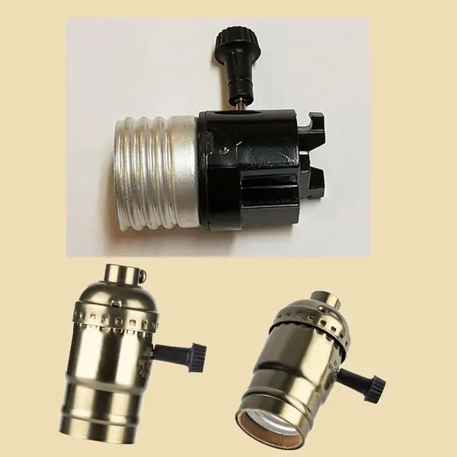 Alt view image 5 of 5 - 3-Way Lamp Socket w/Switch - E26 Base Knob for Table | Floor Lamps Repair Kit, Dimmable Light Bulb Socket Parts (Gold)