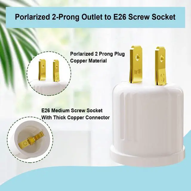 Alt view image 4 of 7 - Outlet to Socket Adapter, Convert Outlet to E26 Light Bulb Socket, Plug-in Light Socket, 2 Pack