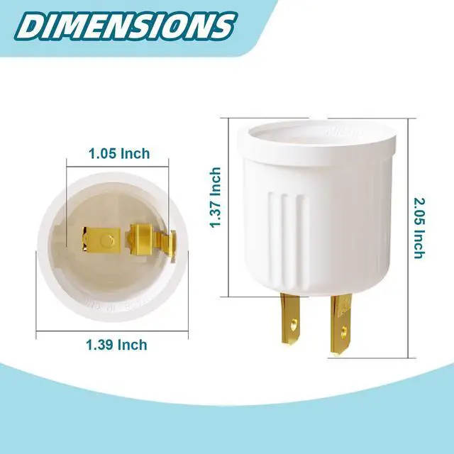 Alt view image 5 of 7 - Outlet to Socket Adapter, Convert Outlet to E26 Light Bulb Socket, Plug-in Light Socket, 2 Pack