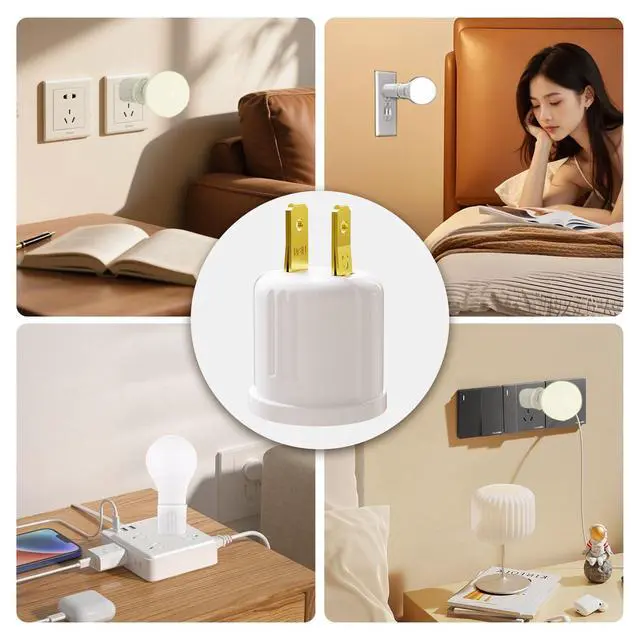 Alt view image 7 of 7 - Outlet to Socket Adapter, Convert Outlet to E26 Light Bulb Socket, Plug-in Light Socket, 2 Pack