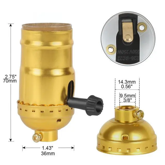 Alt view image 2 of 5 - 2-Way Lamp Socket Replacement, E26 UL Listed Turn Knob Socket | UL Listed E26 Replacement Socket With Turn Knob Switch for Reliable Lamp Repairs, DIY Projects & Vintage Restoration