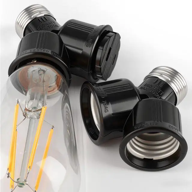 Alt view image 4 of 7 - Double Light Socket Adapter E26 Screw Dual Light Bulb Outlet | 2 Pack Black Dual Light Bulb Outlet Adapter for LED Bulb & Socket Adapter & Bulb Camera, Maximum 660W 250V, UL Listed
