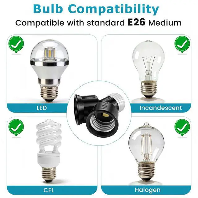 Alt view image 5 of 7 - Double Light Socket Adapter E26 Screw Dual Light Bulb Outlet | 2 Pack Black Dual Light Bulb Outlet Adapter for LED Bulb & Socket Adapter & Bulb Camera, Maximum 660W 250V, UL Listed