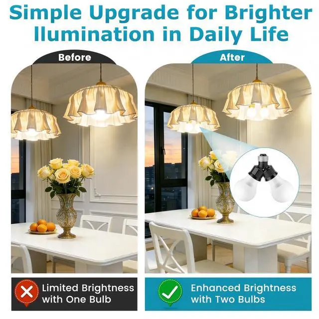 Alt view image 6 of 7 - Double Light Socket Adapter E26 Screw Dual Light Bulb Outlet | 2 Pack Black Dual Light Bulb Outlet Adapter for LED Bulb & Socket Adapter & Bulb Camera, Maximum 660W 250V, UL Listed