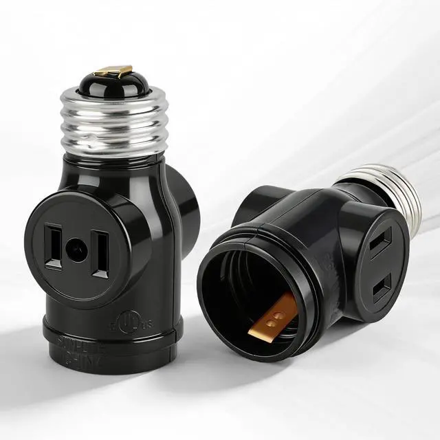 Alt view image 4 of 7 - 2 Outlet Light Socket Adapter, E26 Bulb Socket to Outlet Splitter | Converts Medium Screw Socket into a Socket with 2 outlets, Maximum 660W 250V, UL Listed, Black