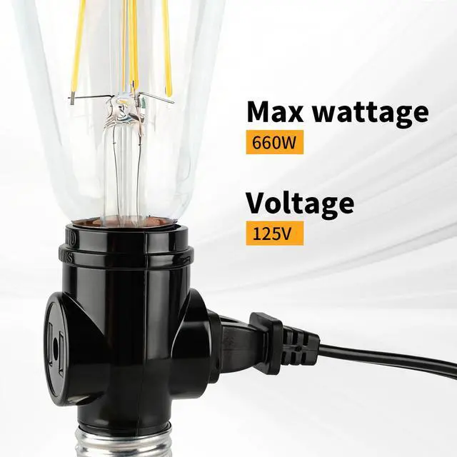 Alt view image 6 of 7 - 2 Outlet Light Socket Adapter, E26 Bulb Socket to Outlet Splitter | Converts Medium Screw Socket into a Socket with 2 outlets, Maximum 660W 250V, UL Listed, Black