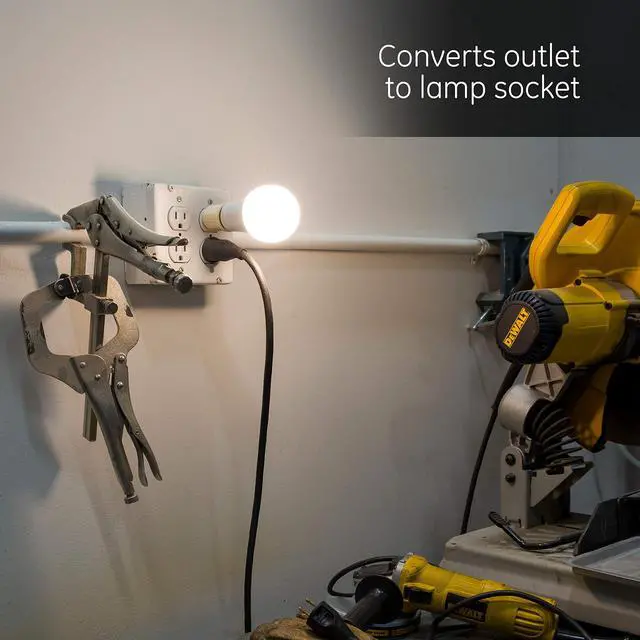 Alt view image 5 of 5 - Power Gear Outlet Adapter, Convert Outlet to Socket, Light Almond, 1 Pack | Add Lighting to Workshop or Garage, Easy Install, DIY Friendly