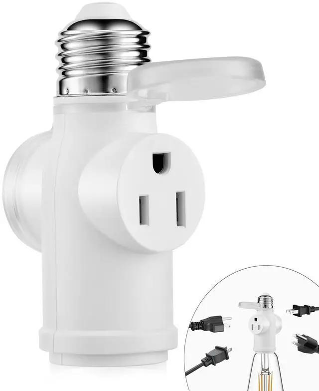 Main image of Light Socket Outlet Adapter, E26 to Plug Converter with Flame Retardant PBT, Multi-Functional Polarized Splitter for Indoor & Outdoor Use (White, 1)