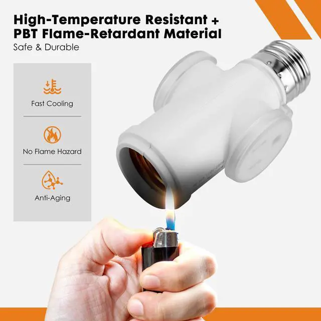 Alt view image 6 of 7 - Light Socket Outlet Adapter, E26 to Plug Converter with Flame Retardant PBT, Multi-Functional Polarized Splitter for Indoor & Outdoor Use (White, 1)