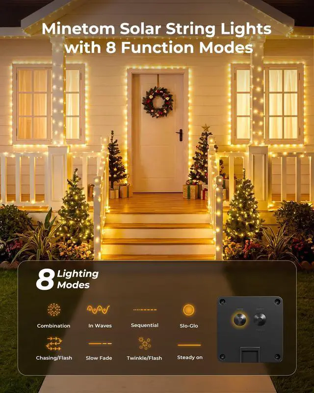 Alt view image 3 of 7 - Solar Fairy Lights,33Ft 100 LED String Lights Outdoor with 8 Modes | IP65 Waterproof Twinkle Lights Outdoor & Indoor, Patio Lights for Tree Garden Christmas Party Wedding Decor Warm White