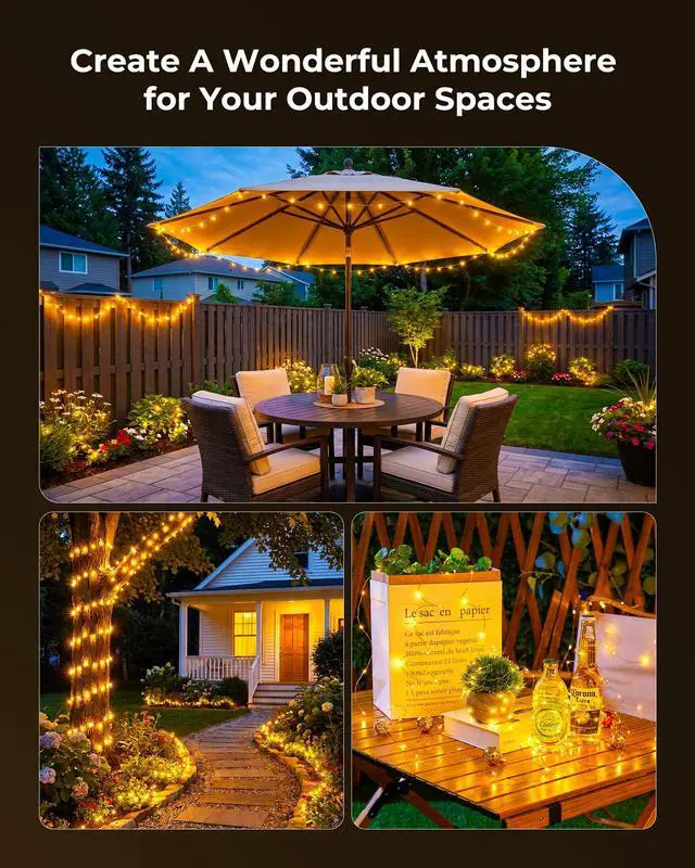 Alt view image 7 of 7 - Solar Fairy Lights,33Ft 100 LED String Lights Outdoor with 8 Modes | IP65 Waterproof Twinkle Lights Outdoor & Indoor, Patio Lights for Tree Garden Christmas Party Wedding Decor Warm White