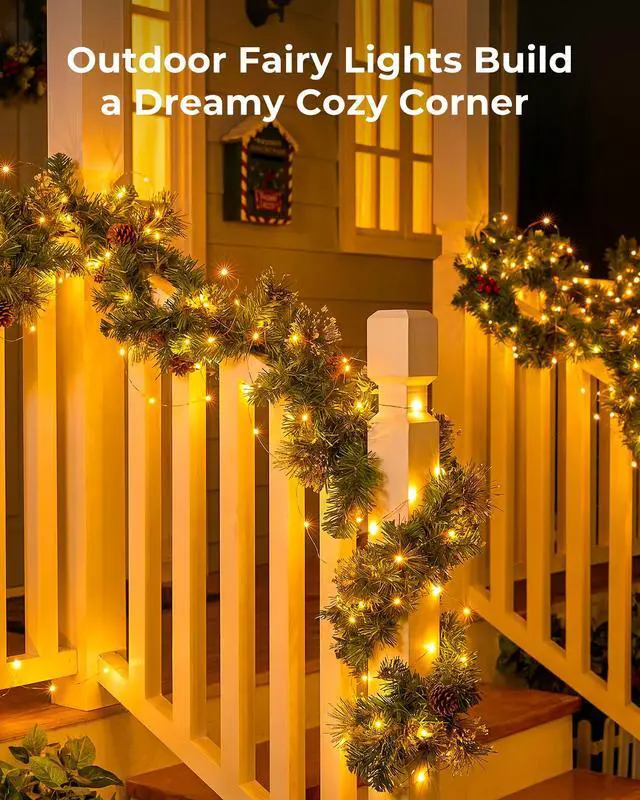 Alt view image 6 of 7 - Solar Fairy Lights,33Ft 100 LED String Lights Outdoor with 8 Modes | IP65 Waterproof Twinkle Lights Outdoor & Indoor, Patio Lights for Tree Garden Christmas Party Wedding Decor Warm White