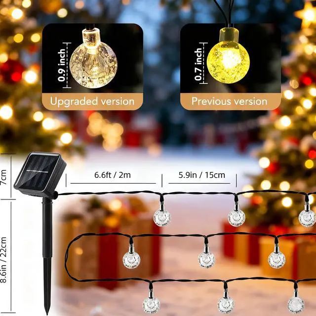 Alt view image 2 of 7 - Solar String Lights Outdoor Waterproof IP65 9.3 Feet Patio Lights with 20 LED Crystal Globe Hanging Light for Backyard Porch Balcony Party Decor, Wedding,Party,Camping (Warm White)