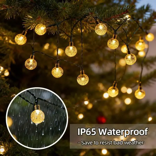 Alt view image 3 of 7 - Solar String Lights Outdoor Waterproof IP65 9.3 Feet Patio Lights with 20 LED Crystal Globe Hanging Light for Backyard Porch Balcony Party Decor, Wedding,Party,Camping (Warm White)