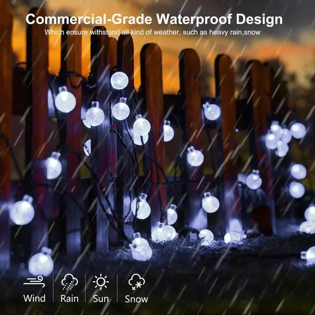 Alt view image 4 of 7 - White Solar String Lights,39FT 60LED Crystal Ball Fairy Lights | 8 Modes Waterproof Outdoor Solar Powered Patio Light for Spring Summer Garden Lawn Gazebo Porch Backyard Tree Decorations
