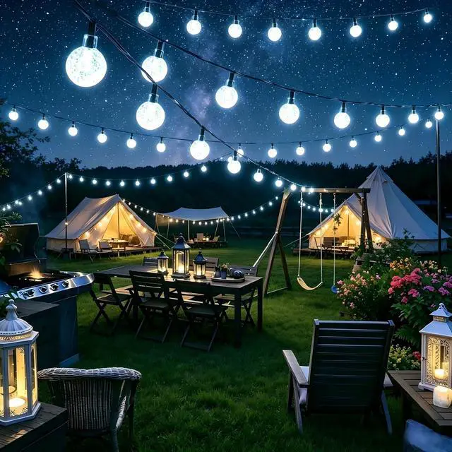 Alt view image 5 of 7 - White Solar String Lights,39FT 60LED Crystal Ball Fairy Lights | 8 Modes Waterproof Outdoor Solar Powered Patio Light for Spring Summer Garden Lawn Gazebo Porch Backyard Tree Decorations