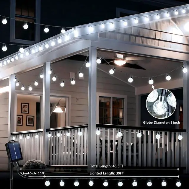 Alt view image 6 of 7 - White Solar String Lights,39FT 60LED Crystal Ball Fairy Lights | 8 Modes Waterproof Outdoor Solar Powered Patio Light for Spring Summer Garden Lawn Gazebo Porch Backyard Tree Decorations