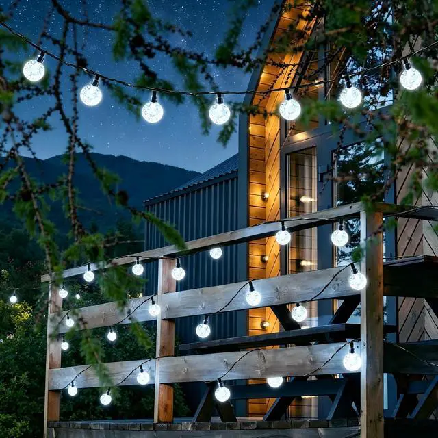 Alt view image 7 of 7 - White Solar String Lights,39FT 60LED Crystal Ball Fairy Lights | 8 Modes Waterproof Outdoor Solar Powered Patio Light for Spring Summer Garden Lawn Gazebo Porch Backyard Tree Decorations