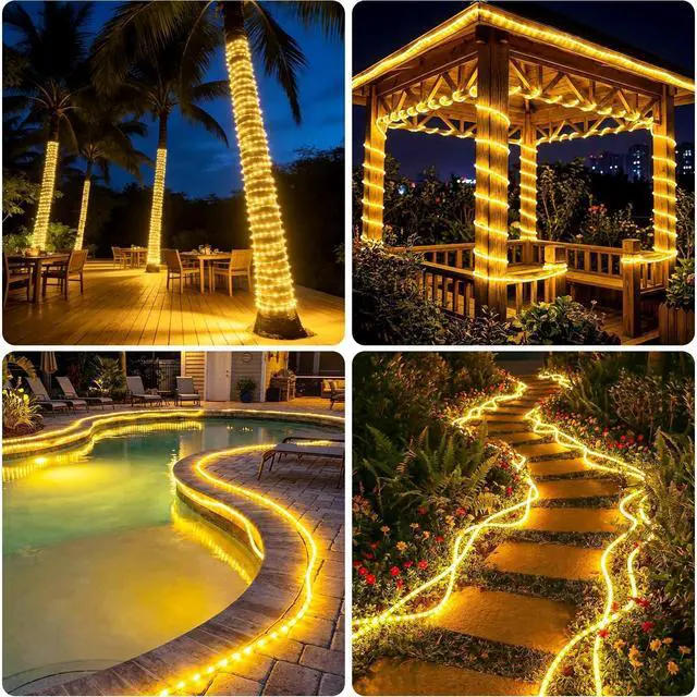 Alt view image 7 of 7 - 26FT 60LED Solar Rope Lights Outdoor Waterproof, Warm White | Solar Fairy Lights with 8 Modes & Memory, 3000K, for Patio, Garden, Tree, Fence, Deck, Porch, Yard & Holiday Decor