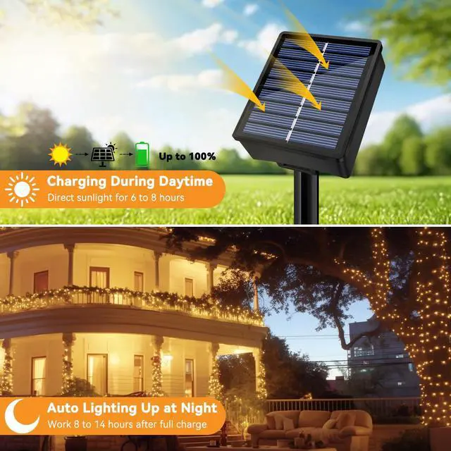 Alt view image 5 of 7 - Solar String Lights Outdoor Waterproof 33ft 100LED 8 Modes Twinkle Lights Solar Fairy Lights for Patio, Garden Yard Party Wedding Tree Christmas Halloween Decoration, Warm White