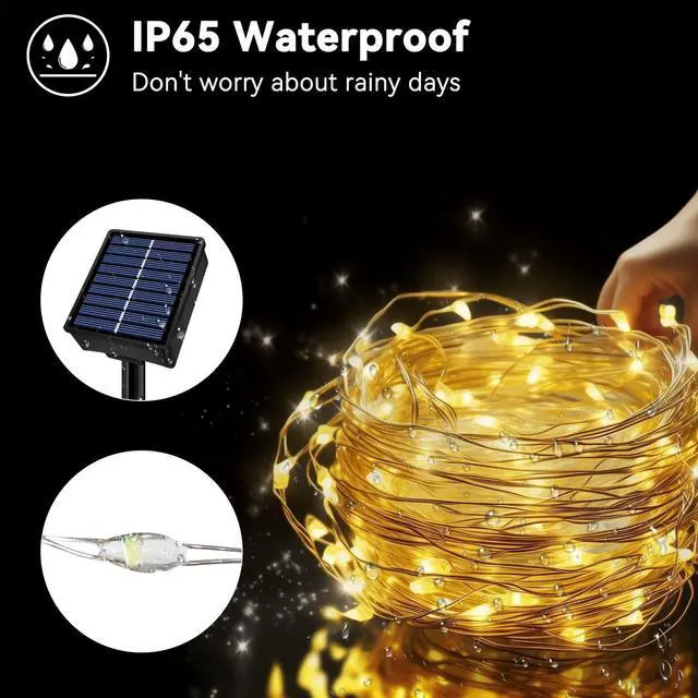 Alt view image 4 of 7 - Solar String Lights Outdoor Waterproof 33ft 100LED 8 Modes Twinkle Lights Solar Fairy Lights for Patio, Garden Yard Party Wedding Tree Christmas Halloween Decoration, Warm White