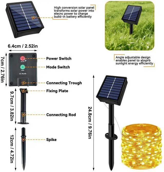 Alt view image 7 of 7 - Solar String Lights Outdoor Waterproof 33ft 100LED 8 Modes Twinkle Lights Solar Fairy Lights for Patio, Garden Yard Party Wedding Tree Christmas Halloween Decoration, Warm White