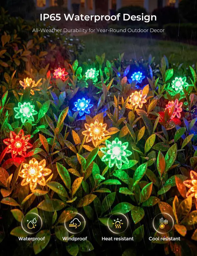 Alt view image 3 of 7 - 50 LED Flower Solar String Lights Outdoor Waterproof, Multicolor | Solar Powered Fairy Lights with 8 Modes for Garden Fence Yard Patio Christmas Tree Party Wedding Decor