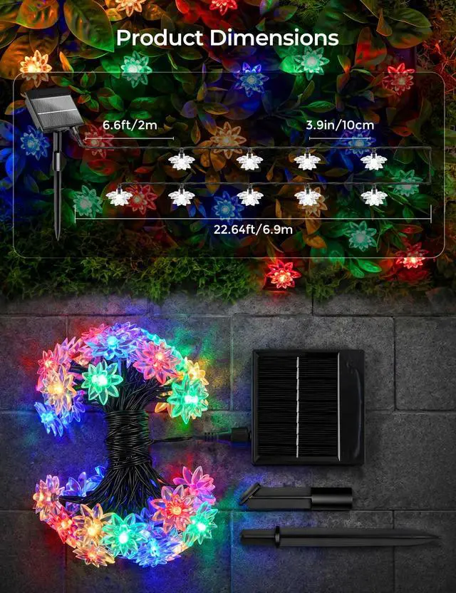 Alt view image 7 of 7 - 50 LED Flower Solar String Lights Outdoor Waterproof, Multicolor | Solar Powered Fairy Lights with 8 Modes for Garden Fence Yard Patio Christmas Tree Party Wedding Decor
