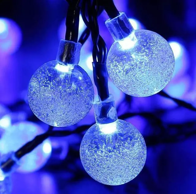 Alt view image 2 of 7 - Solar String Lights Outdoor, 36ft 60 LED Globe String Light | 8 Mode, Waterproof Crystall Ball Lights Solar Patio Lights for Garden, Lawn, Patio, Gazebo, Yard, Outdoor Decor - Blue