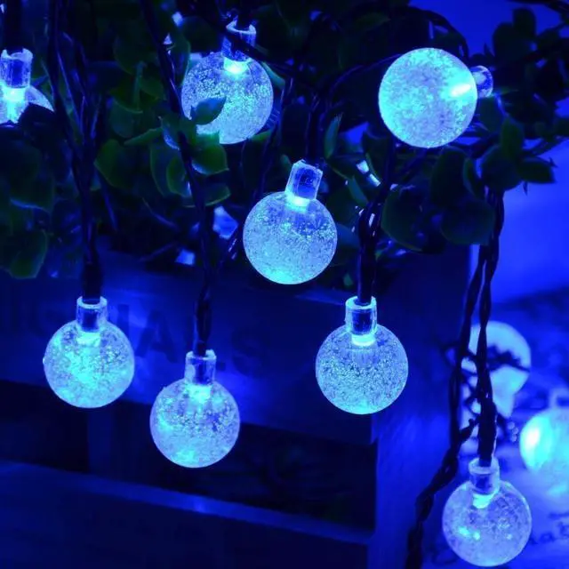 Alt view image 3 of 7 - Solar String Lights Outdoor, 36ft 60 LED Globe String Light | 8 Mode, Waterproof Crystall Ball Lights Solar Patio Lights for Garden, Lawn, Patio, Gazebo, Yard, Outdoor Decor - Blue