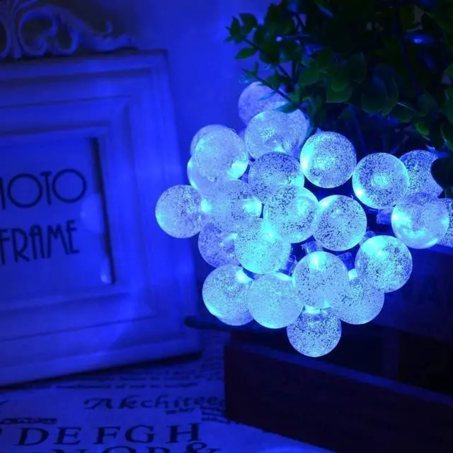 Alt view image 4 of 7 - Solar String Lights Outdoor, 36ft 60 LED Globe String Light | 8 Mode, Waterproof Crystall Ball Lights Solar Patio Lights for Garden, Lawn, Patio, Gazebo, Yard, Outdoor Decor - Blue