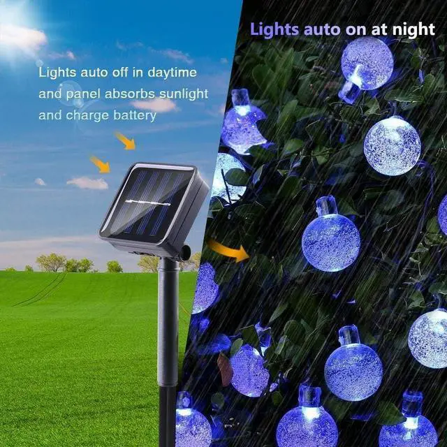Alt view image 5 of 7 - Solar String Lights Outdoor, 36ft 60 LED Globe String Light | 8 Mode, Waterproof Crystall Ball Lights Solar Patio Lights for Garden, Lawn, Patio, Gazebo, Yard, Outdoor Decor - Blue